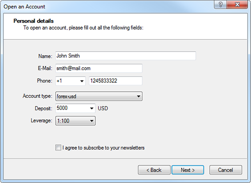 enter your personal details to open trading account in MT4